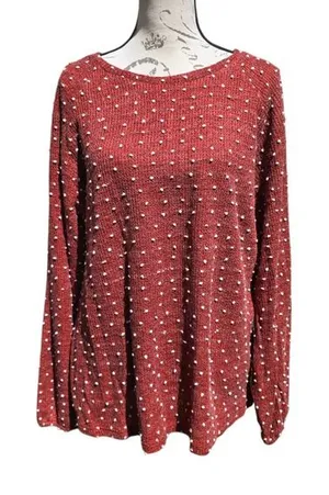 ADIBOSY NWT Polka Dot Textured Tie Back Sweater Long Sleeve‎ Knit Top Size L thumbnail 1