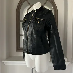 NEW LOOK Faux Leather Jacket in Black+Gold Tone Hardware, Size XL New w/o Tag thumbnail 3
