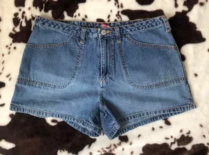 Y2K 2000s Grunge Micro Mini Baddie Hot Pants Low/Mid Rise Denim Jean Booty Bimbo Shorts Cargo Pockets #goth #whimsigoth subversive acubi #cyber #punk biker whimsygoth #mcbling streetwear music festivals rave plur Size 10 - Measurement in pics thumbnail 1