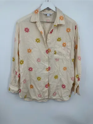 Old Navy The Boyfriend Shirt Sun Celestial Button Up Size Medium Linen Blend thumbnail 10