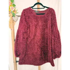 Lulus Burgundy Eyelash Knit Sweater Dress Womens Large Long Sleeve Fuzzy Tunic thumbnail 2