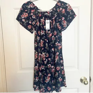 NWT Abercrombie Floral Babydoll Dress Navy Cottagecore Romantic Boho Flowy M thumbnail 3
