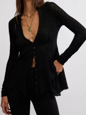 Free People Black Janey Lace Sheer Top Size S Boho Chic Dainty Fairy Festival thumbnail 1
