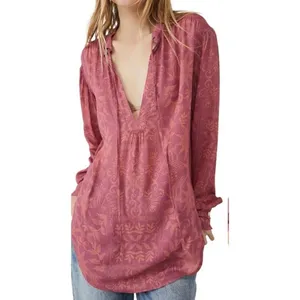 Free People Mia Floral Print Plunging Tie Neck‎ Long Sleeve Tunic Top Size Small thumbnail 4