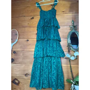 NWT Lulus Stunning Glory Hunter Green Floral Jacquard Tiered Maxi Dress Gala XS thumbnail 7