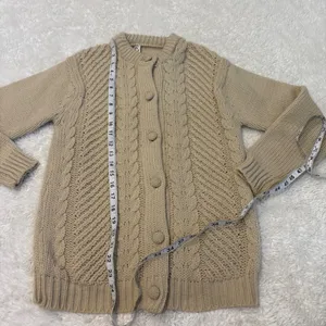 Women Virgin Wool Cream Knit Cardigan S Grandma Granola Soft Scandi Cottage Soft thumbnail 4