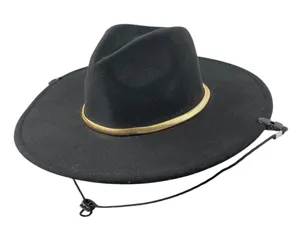 Women's Black Gold Chain Faux Suede Strap Panama Western Cowboy Hat One Size thumbnail 1