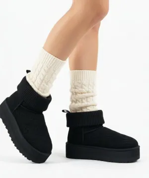 UGG Classic Mini Platform Felted Sheepskin Boots Sz 7 Black Cozy Y2K City Girl thumbnail 1
