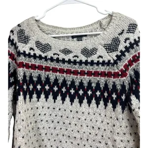 American Eagle Outfitters Holiday Heart Fair Isle Sweater Gray Wool Blend Small thumbnail 3