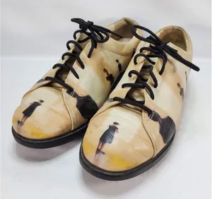 Icon Art Print Leather Oxford Shoes Womens 7.5 Beige‎ Gallery Lace Up USA Made thumbnail 1