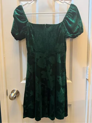 Altar'd State Deep Green Floral Velvet Mini Dress size XS thumbnail 5
