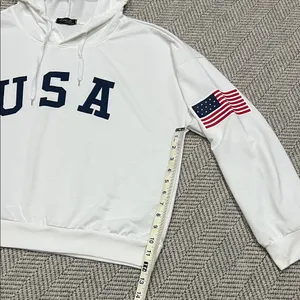 White USA Hoodie with Flag Detail thumbnail 5