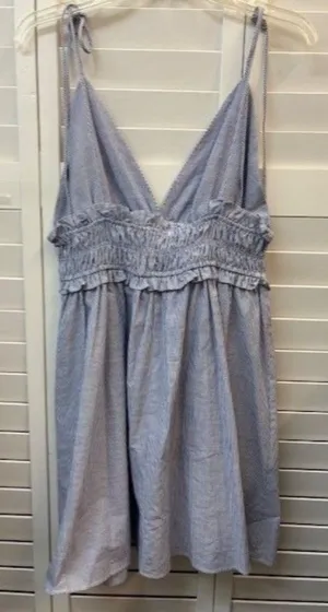 Blue‎ & White Striped Zara Dress With Adjustable Straps & Smocked Waist Size L thumbnail 1