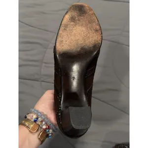 Italian Brown Suede & Snake Embossed Leather Ankle Bootie Women’s Size 7 thumbnail 10