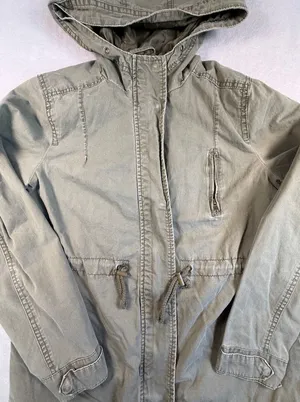Ambiance Womens Hooded Utility Jacket Olive Military Gorpcore Field Coat Medium thumbnail 1