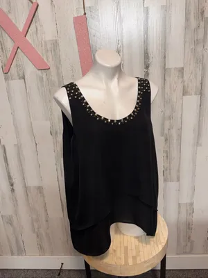 New York & Company Layered Chiffon Tank Top Womens XL Black Studded Blouse thumbnail 8