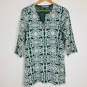 Roller Rabbit Appricus Kurta top or mini dress. Green with white appliqué. Med thumbnail 6