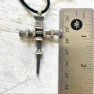 Hematite nail stake cross on cord Gray thumbnail 7