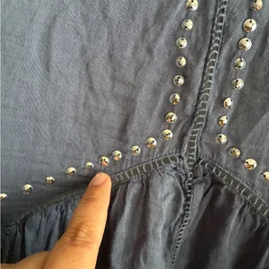 Abercrombie & Fitch Silver Sequins Dusty Blue Boho Babydoll Blouse M thumbnail 13