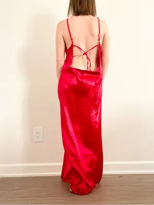 Red Satin Maxi Slip Dress with Adjustable Straps thumbnail 3