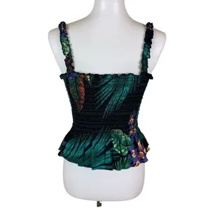 Patrons Of Peace Tropical Smocked Peplum Crop Top Festival Boho Indie‎ Medium thumbnail 2
