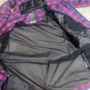 Burton Womens Plaid Hooded Rain Jacket Pink Navy Blue Mesh Lined Pit Zips Sz SM thumbnail 9