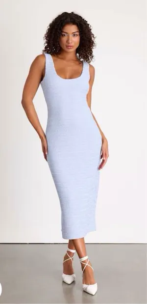 Light Blue Lulus Textured Midi Column Dress thumbnail 1
