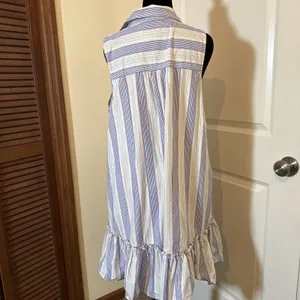 Maeve Anthropologie Womens Medium Striped Sleeveless Ruffle Hem Shirt Dress Blue thumbnail 3