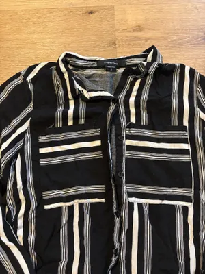 Paper + Tee Black and White Striped Button Up Blouse thumbnail 3