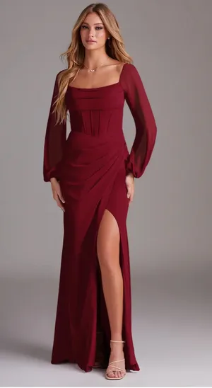Azazie Charissa Chiffon Burgundy Bridesmaid Dress thumbnail 1
