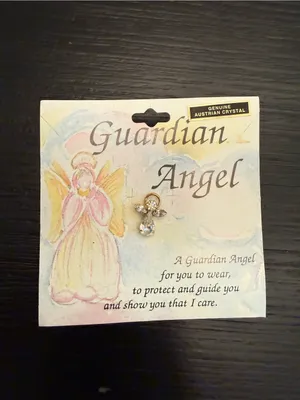 NWT Guardian Angel Lapel Pin Genuine Austrian Crystal Gold Pin Costume Jewelry thumbnail 2