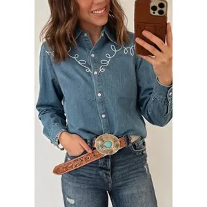 Embroidered Western Denim Top thumbnail 2