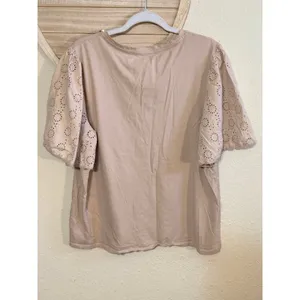 Good Hart Women's Eyelet Sleeve V-Neck Top Creme XXL thumbnail 6