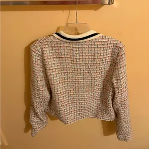 Anthropologie Maeve Pink & White Boucle Tweed Cropped Blazer thumbnail 6