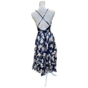 Lulus Cultivate Crushes Navy Floral Print Tiered Ruffled Midi Dress Size S thumbnail 4