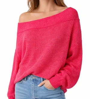 Free People Alana Linen Blend Cable Knit Off Shoulder Sweater Red MEDIUM thumbnail 1