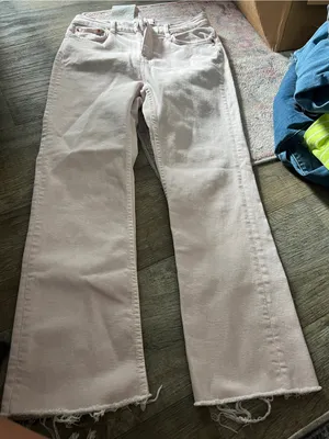 Zara Light Blush Wide Leg Jeans with Raw Hem thumbnail 1