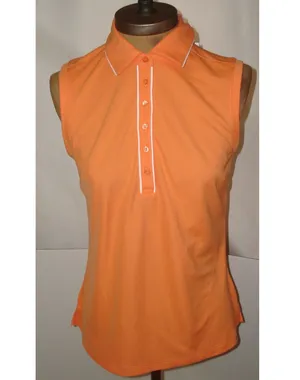 NWT New Lady Hagen Golf Top Sleeveless Piped Polo Orange Mandarin Button S thumbnail 1