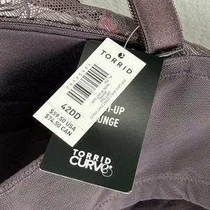 Torrid Curve 42DD Push-Up Plunge‎ Bra Lace Overlay Front Violet 12554068 NWT thumbnail 6