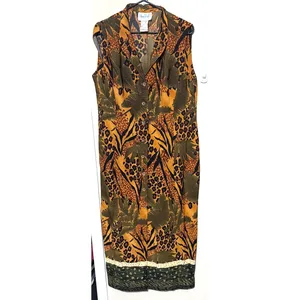 Vintage 90s Olivia Rose Sz 16 Midi Dress Safari Jungle animal print‎ Sleeveless thumbnail 2