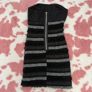 Y2K Strapless Bodycon Mini Dress Black Grey Ruffle Textured Tube Dress Fairy Grunge Coquette Clubwear S thumbnail 6