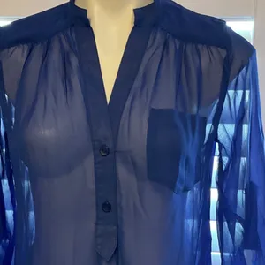 I.N. San Francisco Royal Blue Sheer Blouse thumbnail 2
