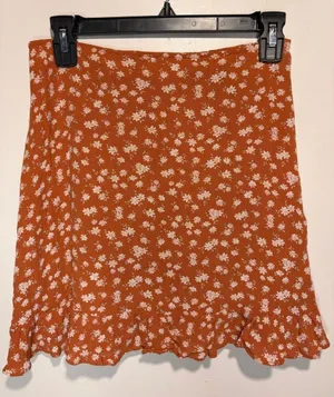 Abercrombie & Fitch Rust Ditzy Floral Print Ruffle Hem Mini Skirt Size Small thumbnail 1