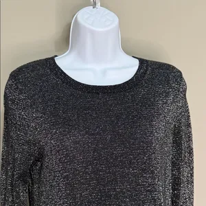 Michael Kors Metallic Sweater Dress S Black‎ Shimmer Dark Academia thumbnail 4