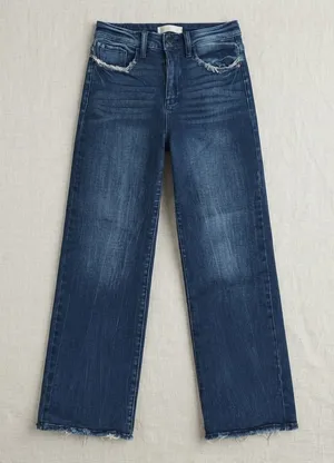 Petra 153 Womens High‎ Rise Wide Leg Jeans Dark Wash Raw Hem Size 5/26 thumbnail 1