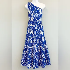 Hyacinth House Sybil Maxi Dress XXS Blue Floral One Shoulder Cotton Lined NWT thumbnail 3