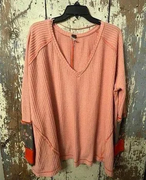 We the Free People Lovin' Leopard Waffle Knit shirt Medium thumbnail 1