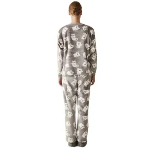 Penti Womens M Puppy Dog Print Gray Pajama Set Soft Cozy Winter thumbnail 2
