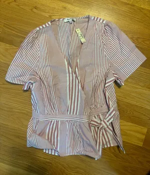 Madewell Striped Dark Pink & White Wrap-Style Women’s Top thumbnail 1
