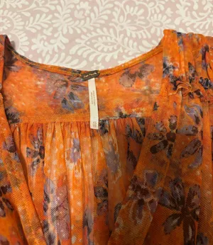 Free People Orange Floral Blouse thumbnail 4
